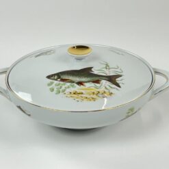 Porcelianinė Mitterteich Bavaria sriubinė su žuvų atvaizdais 23×29,5×12 cm