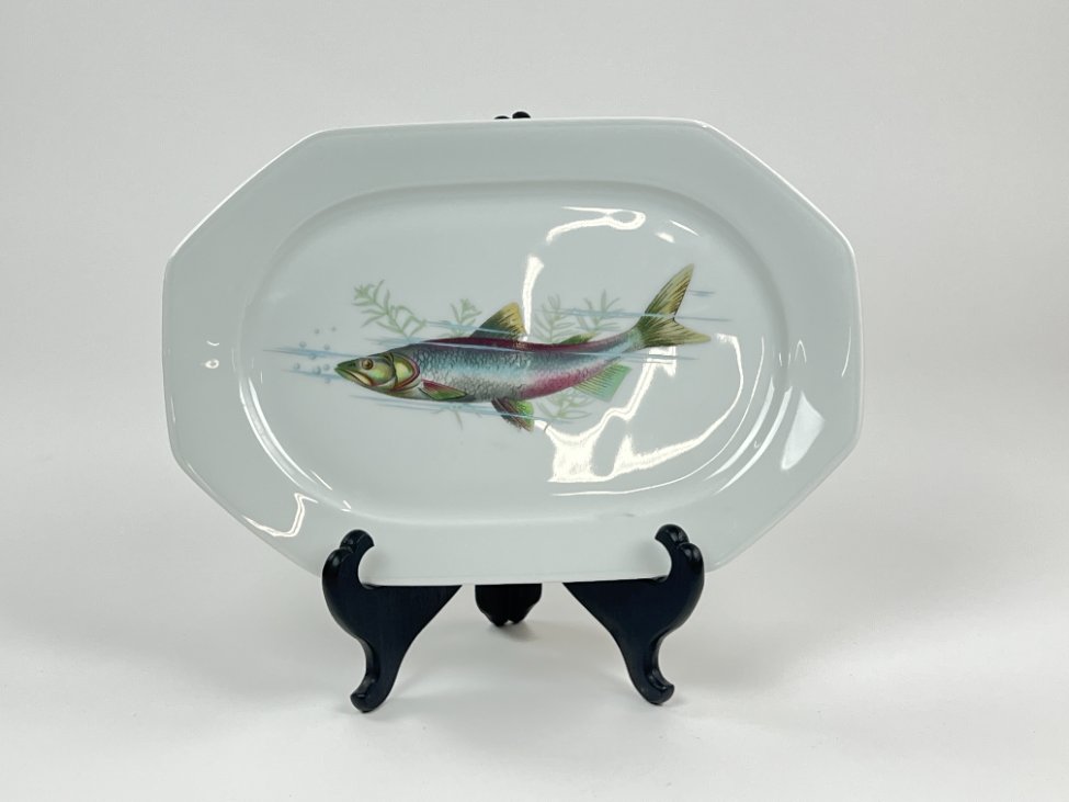 DN0240-servizu-dalys-2 Porcelianinė Winterling serviravimo lėkštė su žuvies atvaizdu 19x29x2,5 cm