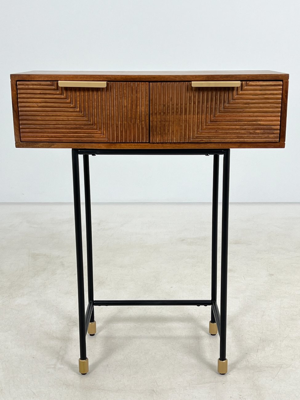 HL0170-stalai-1 Moderni mango medžio konsolė su dviejais stalčiais 32×75,5×91,5 cm