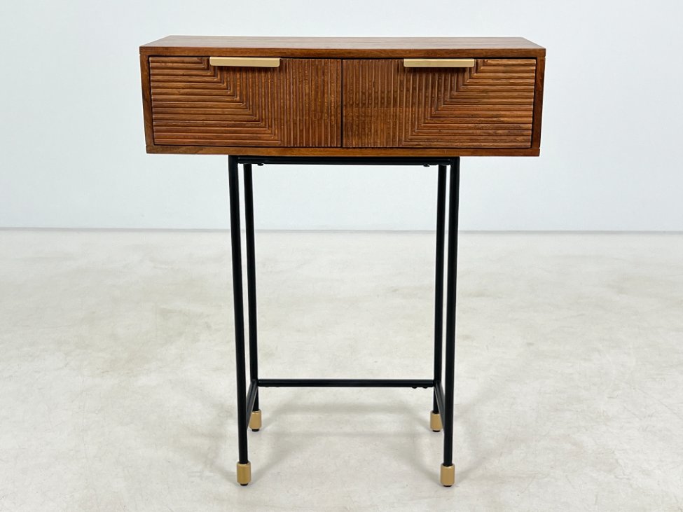 HL0170-stalai-2 Moderni mango medžio konsolė su dviejais stalčiais 32×75,5×91,5 cm