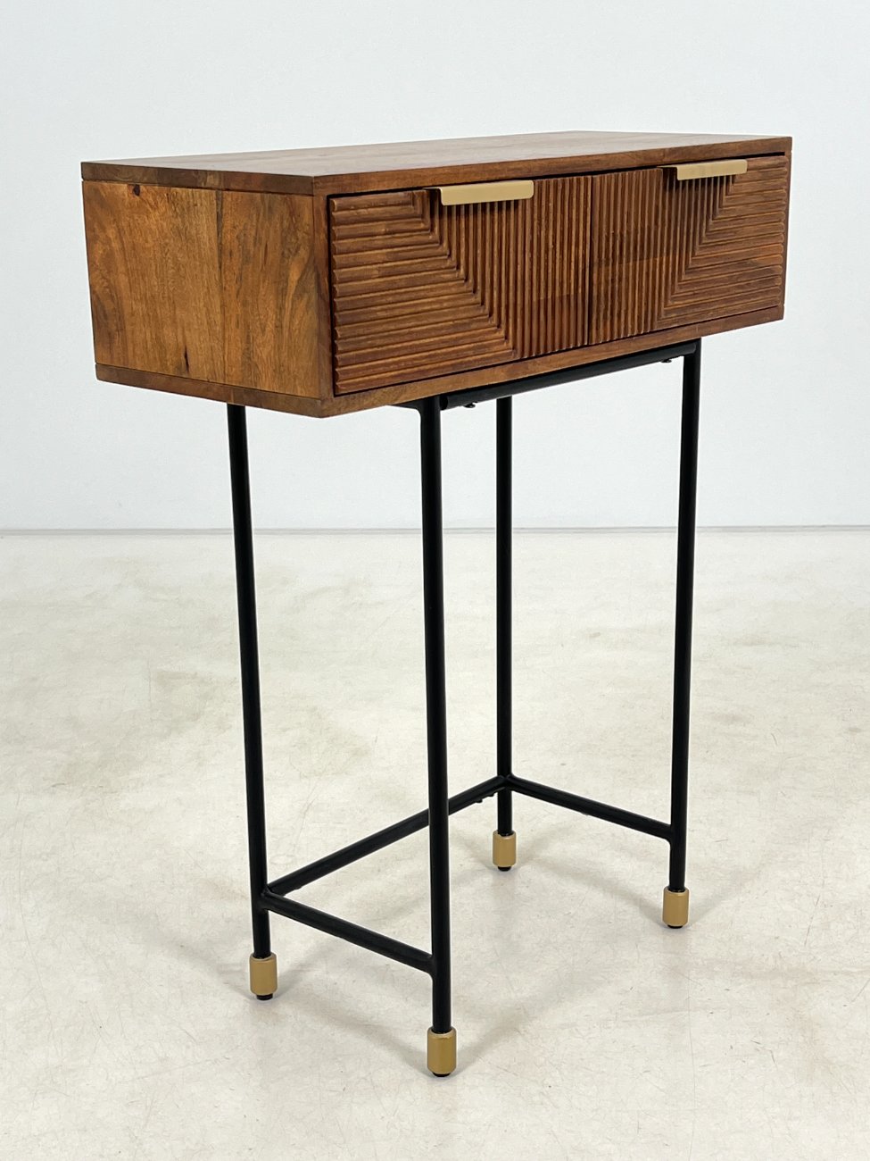 HL0170-stalai-3 Moderni mango medžio konsolė su dviejais stalčiais 32×75,5×91,5 cm