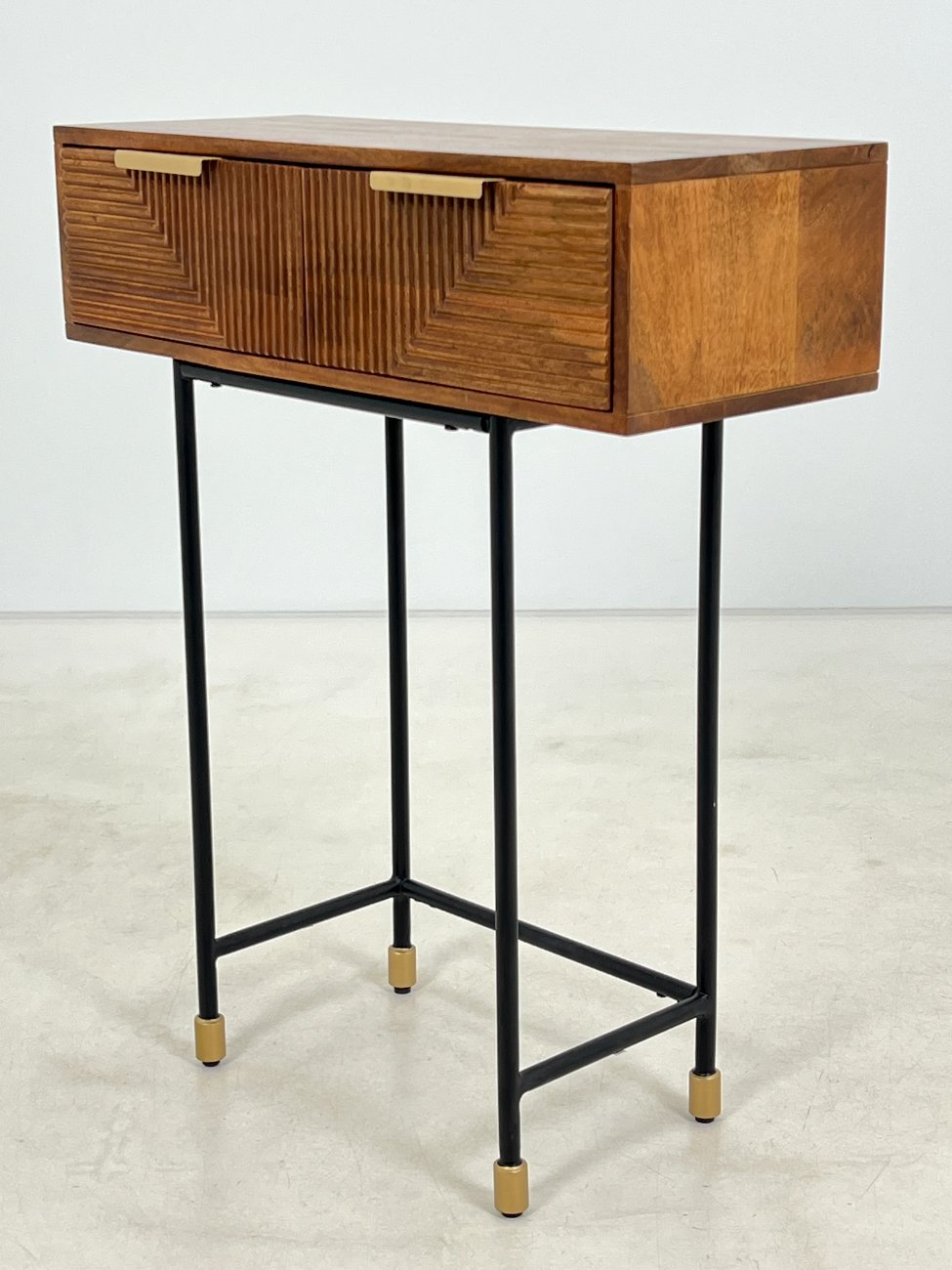 HL0170-stalai-4 Moderni mango medžio konsolė su dviejais stalčiais 32×75,5×91,5 cm