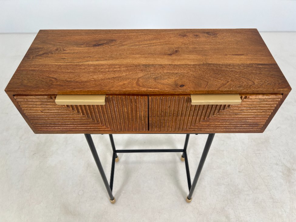 HL0170-stalai-5 Moderni mango medžio konsolė su dviejais stalčiais 32×75,5×91,5 cm