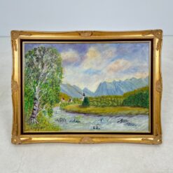 Ant drobės tapytas gamtos peizažas aukso spalvos mediniame rėme 6x82x62 cm