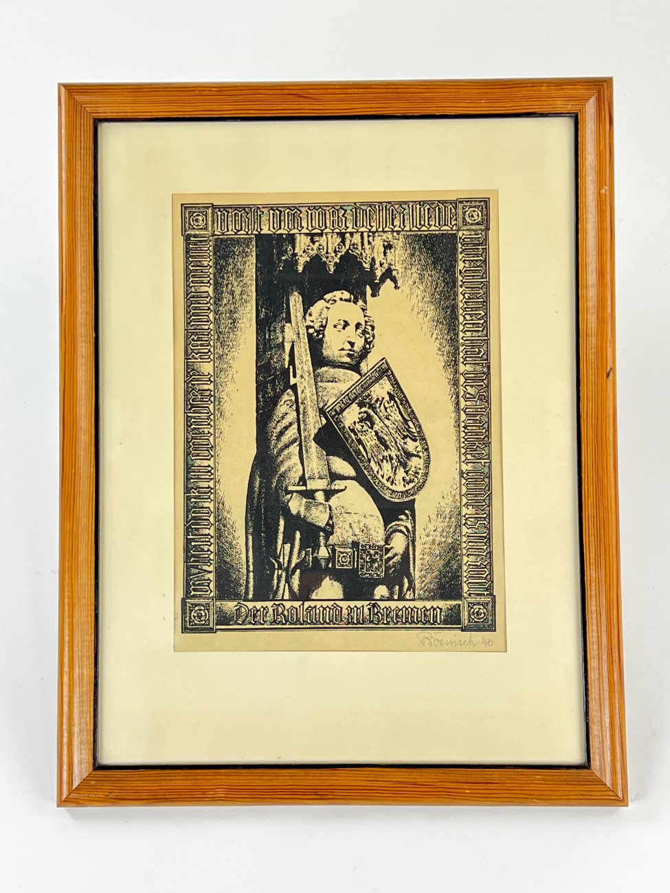 HN1132-grafika-ir-printai-1 Grafikos darbas “Bremer Roland” mediniame rėme su stiklu 3×34,5×44,5 cm