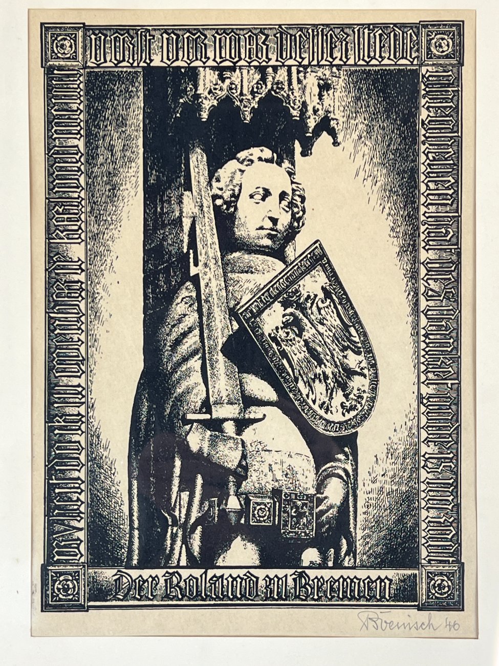 HN1132-grafika-ir-printai-3 Grafikos darbas “Bremer Roland” mediniame rėme su stiklu 3×34,5×44,5 cm