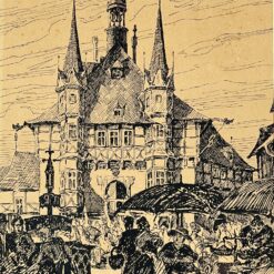 Grafikos darbas “Vernigerodės rotušė” rėme su stiklu 1,5×25,5×31,5 cm