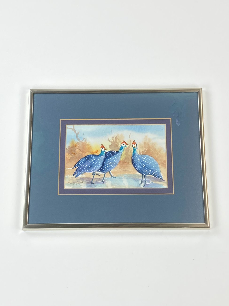 HN1153-animalistine-tematika-1 Akvarele tapytas paveikslas “Fazanai” metalo rėme su stiklu 2×30,5×24 cm