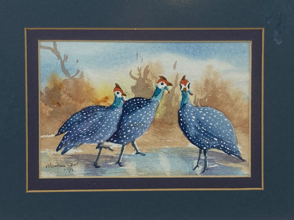 HN1153-animalistine-tematika-5 Akvarele tapytas paveikslas “Fazanai” metalo rėme su stiklu 2×30,5×24 cm