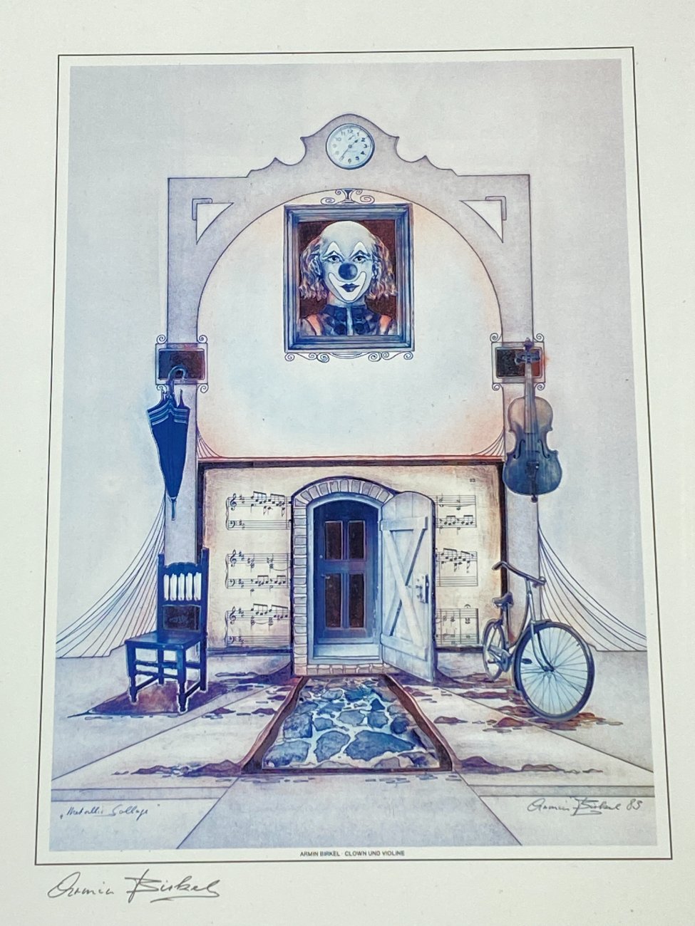 HN1156-grafika-ir-printai-5 Armin Birkel printas “Clown und Violine” rėme, pasirašytas 1,5×30,5×40,5 cm