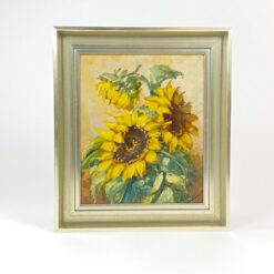 Ant kartono tapytas natiurmortas “Saulėgrąžos” mediniame rėme 4x33x38 cm