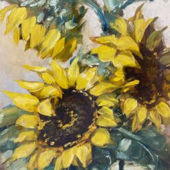 Ant kartono tapytas natiurmortas “Saulėgrąžos” mediniame rėme 4x33x38 cm