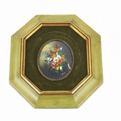 Aliejiniais dažais tapytas gėlių natiurmortas medžio rėmelyje 2×18,5×20 cm