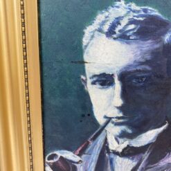 Ant medžio guašu tapytas portretas “Vyras su pypke” 4,5×31,5×45 cm