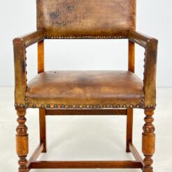 Ąžuolinis krėslas su oda 52x60x90,5 cm, 48 cm