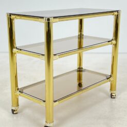 Metalinio rėmo trijų aukštų serviravimo staliukas su stiklu 42x82x74 cm