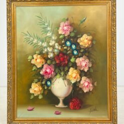 Ant drobės aliejiniais dažais tapytas gėlių natiurmortas su rėmu 6x76x90,5 cm