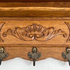 Ąžuolinė sieninė kabykla su penkiais žalvariniais kabliukais 20x91x32 cm