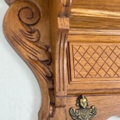 Ąžuolinė sieninė kabykla su penkiais žalvariniais kabliukais 20x91x32 cm