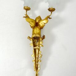 Sieniniai žalvariniai dviejų šakų šviestuvai stiklo gaubtais “Angelas” 2 vnt. komplektas 23x39x84 cm