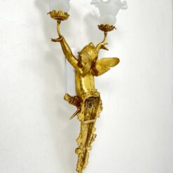 Sieniniai žalvariniai dviejų šakų šviestuvai stiklo gaubtais “Angelas” 2 vnt. komplektas 23x39x84 cm