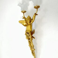 Sieniniai žalvariniai dviejų šakų šviestuvai stiklo gaubtais “Angelas” 2 vnt. komplektas 23x39x84 cm