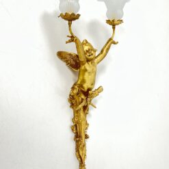 Sieniniai žalvariniai dviejų šakų šviestuvai stiklo gaubtais “Angelas” 2 vnt. komplektas 23x39x84 cm