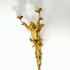 Sieniniai žalvariniai dviejų šakų šviestuvai stiklo gaubtais “Angelas” 2 vnt. komplektas 23x39x84 cm