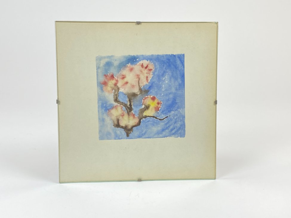 HN1174-gamtos-peizazai-2 Įstiklintas akvarele tapytas darbas “Vyšnios žydėjimas” 1x20x20x cm