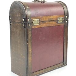 Medžio ir eko odos dėžė – skrynia trims vyno buteliams 15×28,5×37 cm