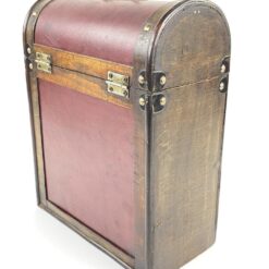 Medžio ir eko odos dėžė – skrynia trims vyno buteliams 15×28,5×37 cm