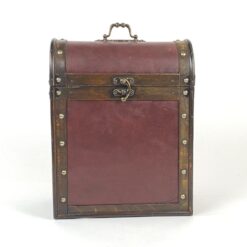 Medžio ir eko odos dėžė – skrynia trims vyno buteliams 15×28,5×37 cm