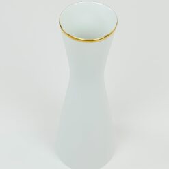 Porcelianinė “Rosenthal” balta vaza su aukso spalvos apvadu 8x8x22,5 cm