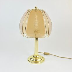 Aukso spalvos metalinis stalinis šviestuvas stikliniu gaubtu 30x30x52 cm