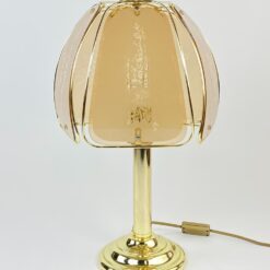 Aukso spalvos metalinis stalinis šviestuvas stikliniu gaubtu 30x30x52 cm