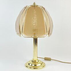 Aukso spalvos metalinis stalinis šviestuvas stikliniu gaubtu 30x30x52 cm