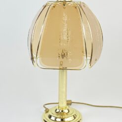 Aukso spalvos metalinis stalinis šviestuvas stikliniu gaubtu 30x30x52 cm