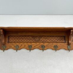 Ąžuolinė sieninė kabykla su šešiais žalvariniais kabliukais 18x105x29 cm