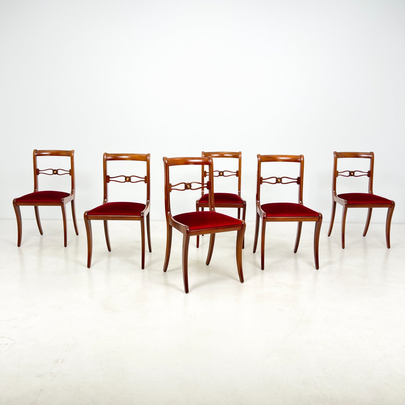 DP0161-kedes-0 Raudonmedžio kėdės su raudonu gobelenu 6 vnt. komplektas 53x47x89 cm, 50 cm