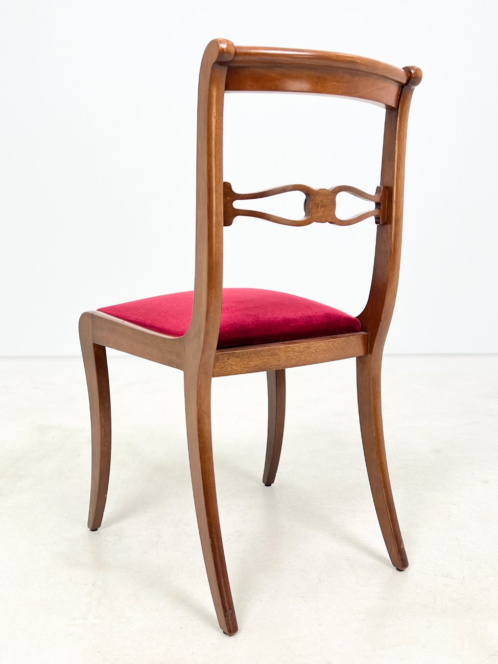 DP0161-kedes-10 Raudonmedžio kėdės su raudonu gobelenu 6 vnt. komplektas 53x47x89 cm, 50 cm