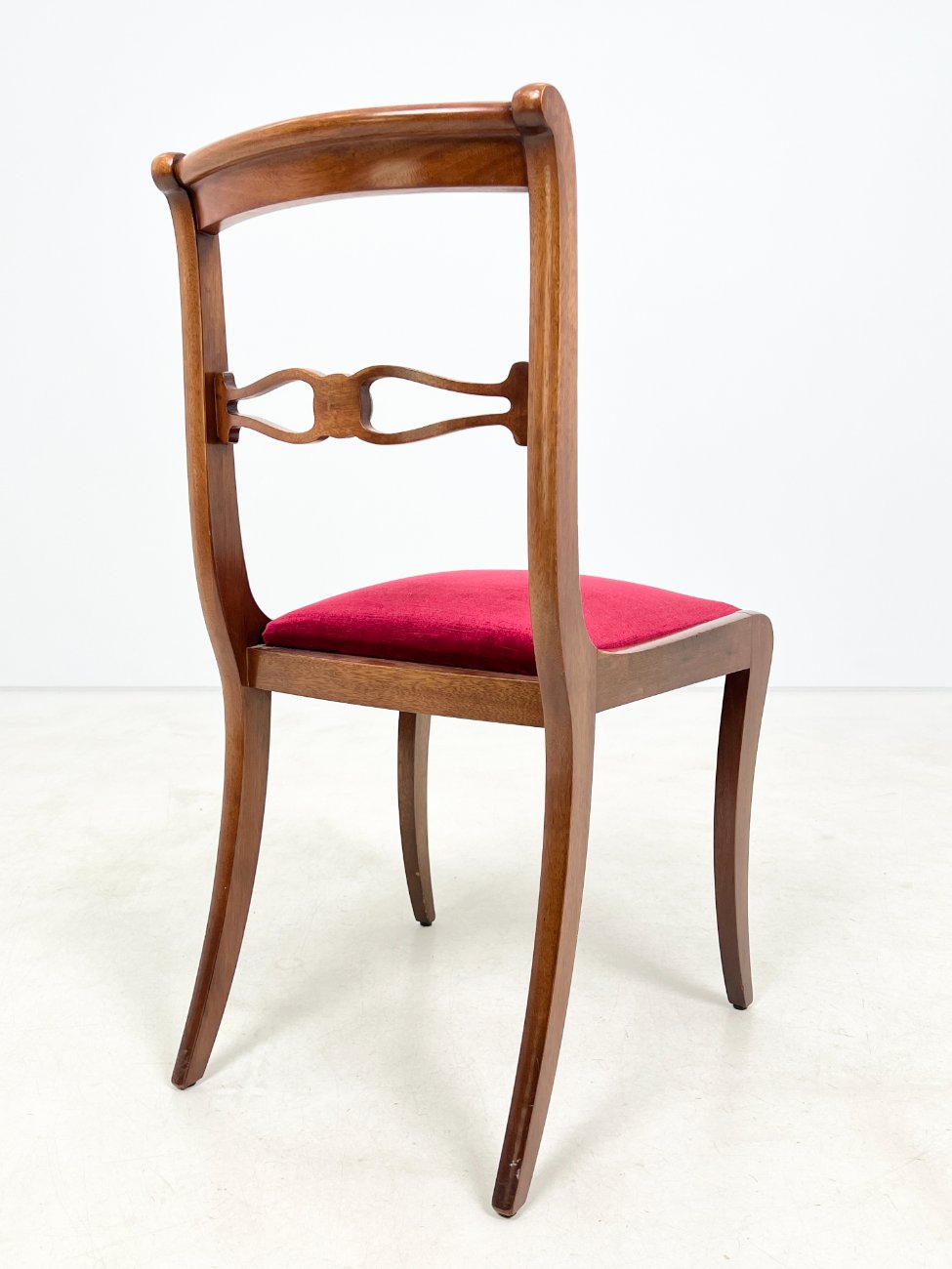 DP0161-kedes-11 Raudonmedžio kėdės su raudonu gobelenu 6 vnt. komplektas 53x47x89 cm, 50 cm