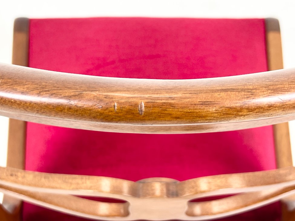 DP0161-kedes-14 Raudonmedžio kėdės su raudonu gobelenu 6 vnt. komplektas 53x47x89 cm, 50 cm