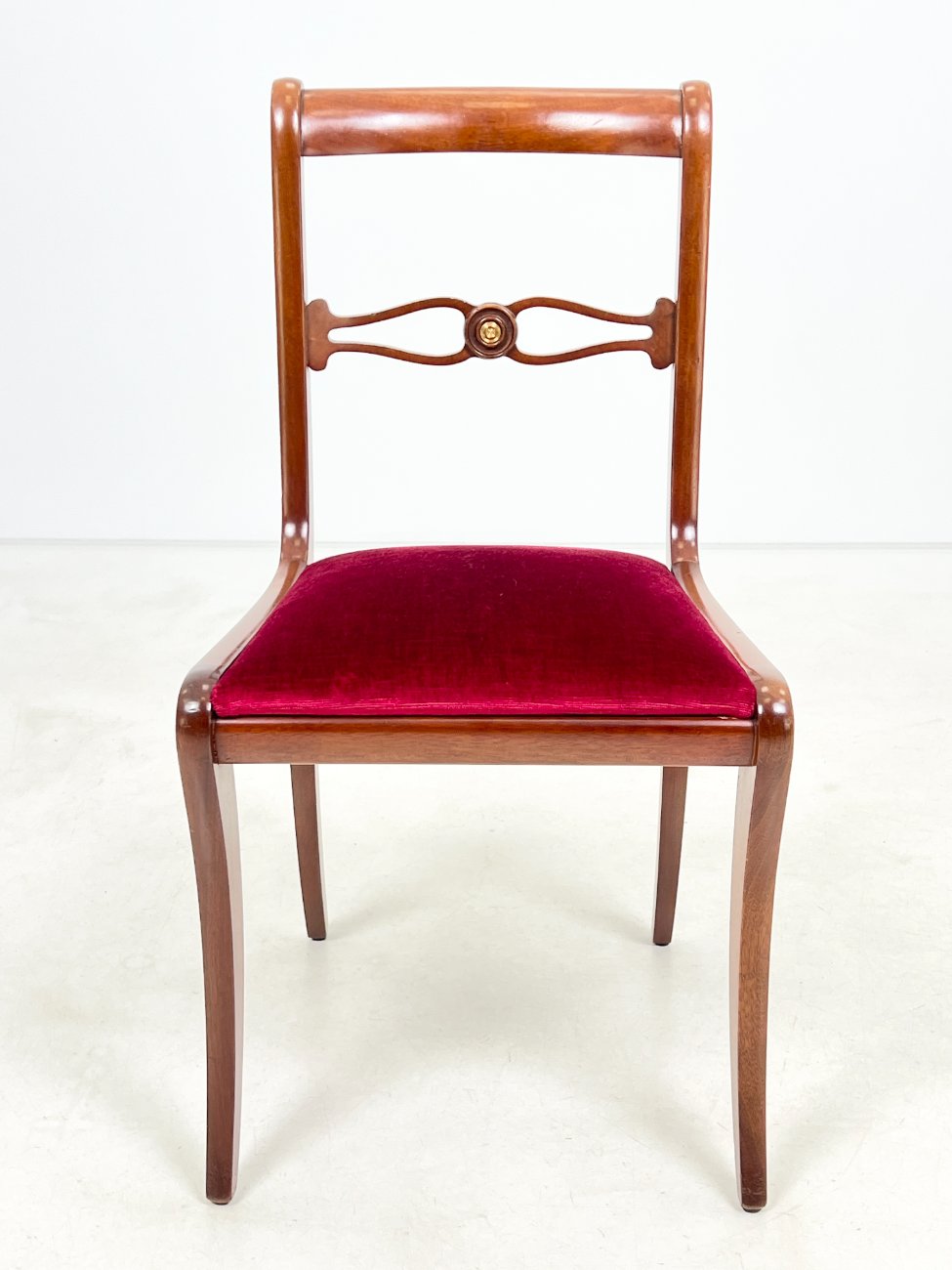 DP0161-kedes-3 Raudonmedžio kėdės su raudonu gobelenu 6 vnt. komplektas 53x47x89 cm, 50 cm