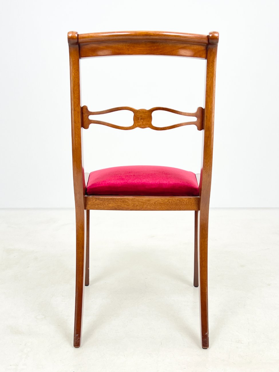 DP0161-kedes-9 Raudonmedžio kėdės su raudonu gobelenu 6 vnt. komplektas 53x47x89 cm, 50 cm