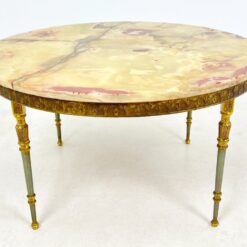 Apvalus žalvarinio rėmo staliukas su onikso stalviršiumi 85,5×85,5×48,5 cm