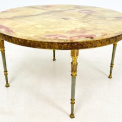 Apvalus žalvarinio rėmo staliukas su onikso stalviršiumi 85,5×85,5×48,5 cm