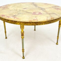 Apvalus žalvarinio rėmo staliukas su onikso stalviršiumi 85,5×85,5×48,5 cm