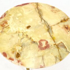 Apvalus žalvarinio rėmo staliukas su onikso stalviršiumi 85,5×85,5×48,5 cm