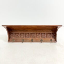 Ąžuolinė sieninė kabykla su penkiais žalvariniais kabliukais 27x112x35 cm