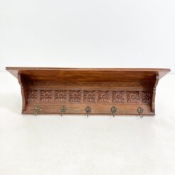 Ąžuolinė sieninė kabykla su penkiais žalvariniais kabliukais 27x112x35 cm